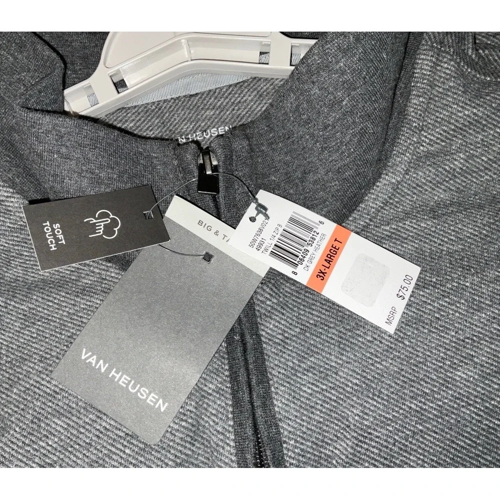 NWT Men's Van Heusen Big & Tall Mock Neck Quarter Zip Twill‎ Sweater Grey 3XLT